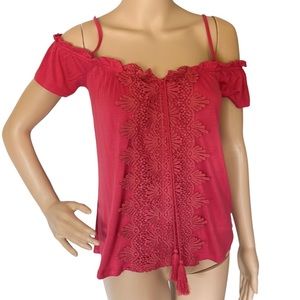 Ultra Flirt Red Off The Shoulder Crochet Top. Size XS